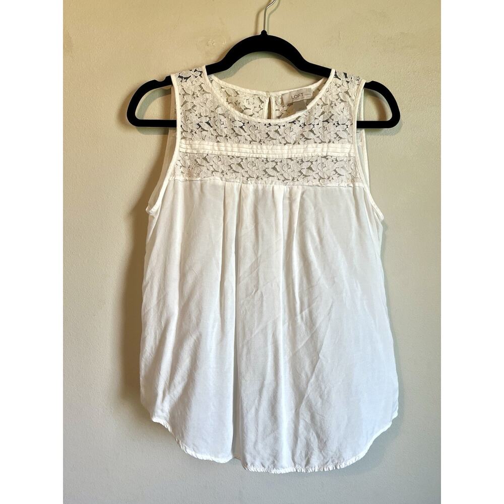Loft Women's Sleeveless Ivory Lace Peasant Blouse Pullover Top Size M Petite
